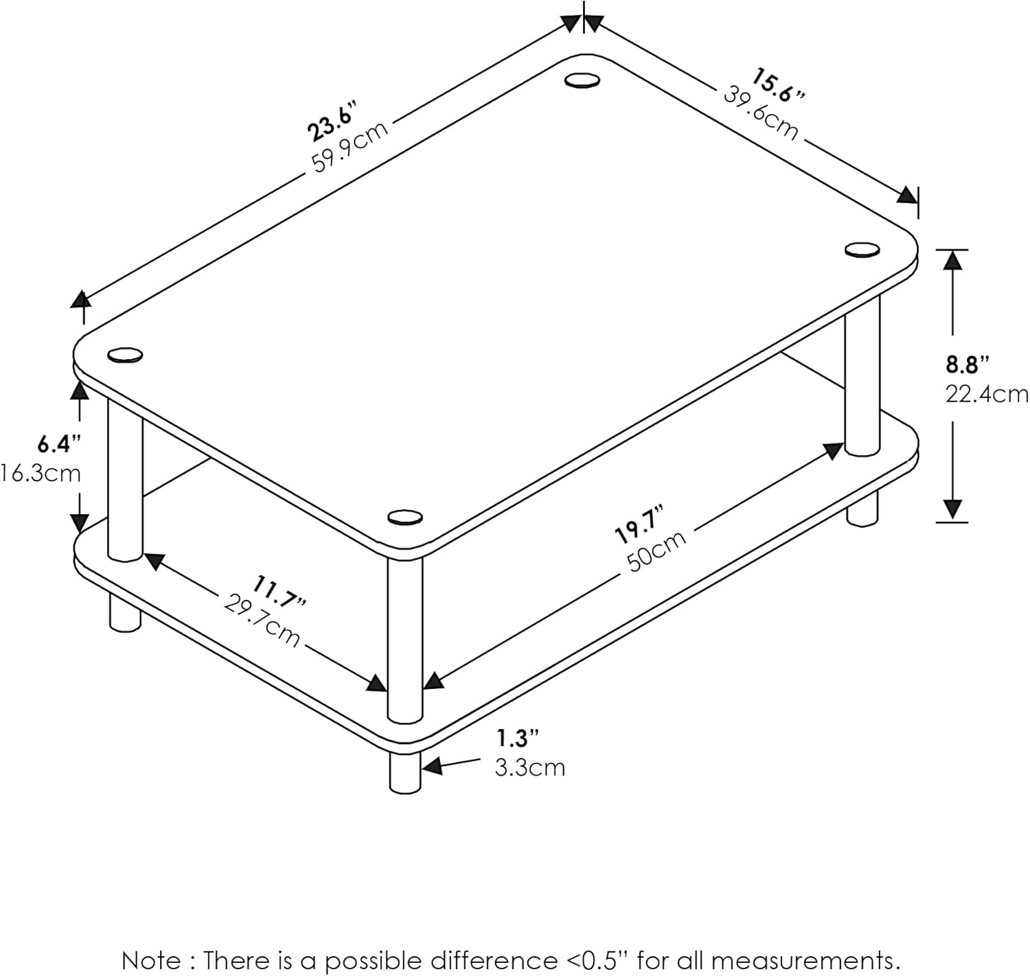 Furinno Turn-N-Tube Just 2-Tier No Tools Coffee Table, White