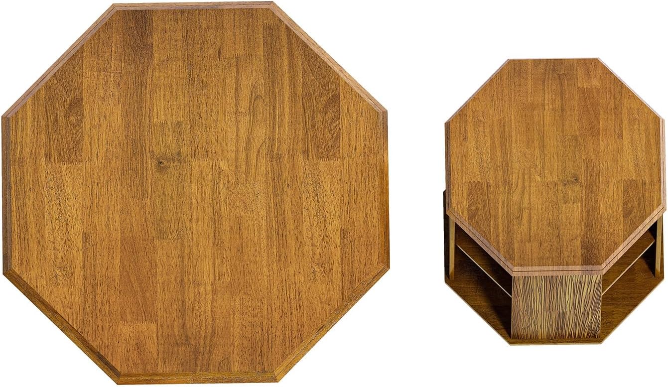 QVK Octagonal Walnut Coffee Table Set 31.5in