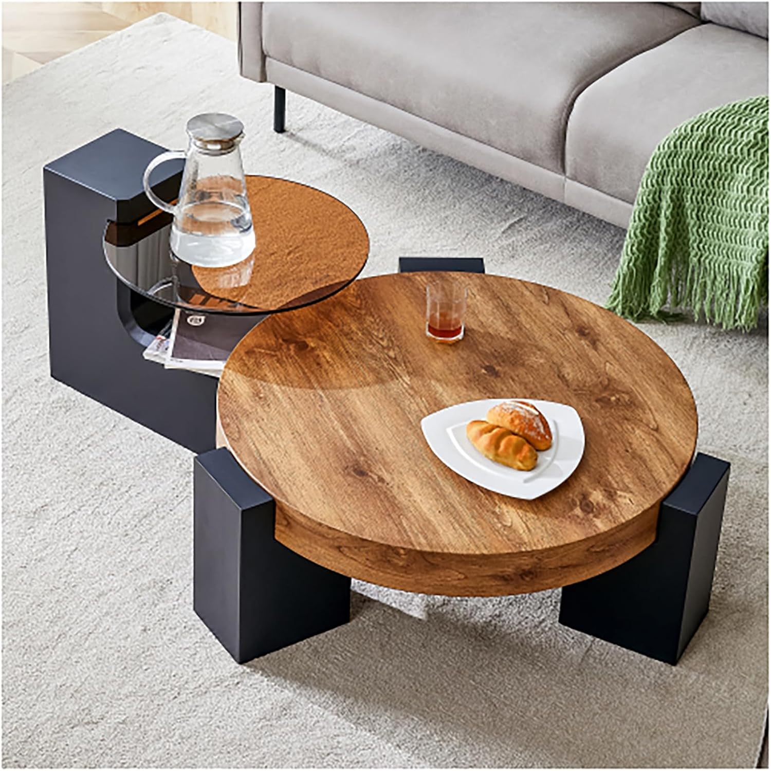 Modern Double-Layer Coffee Table – Black