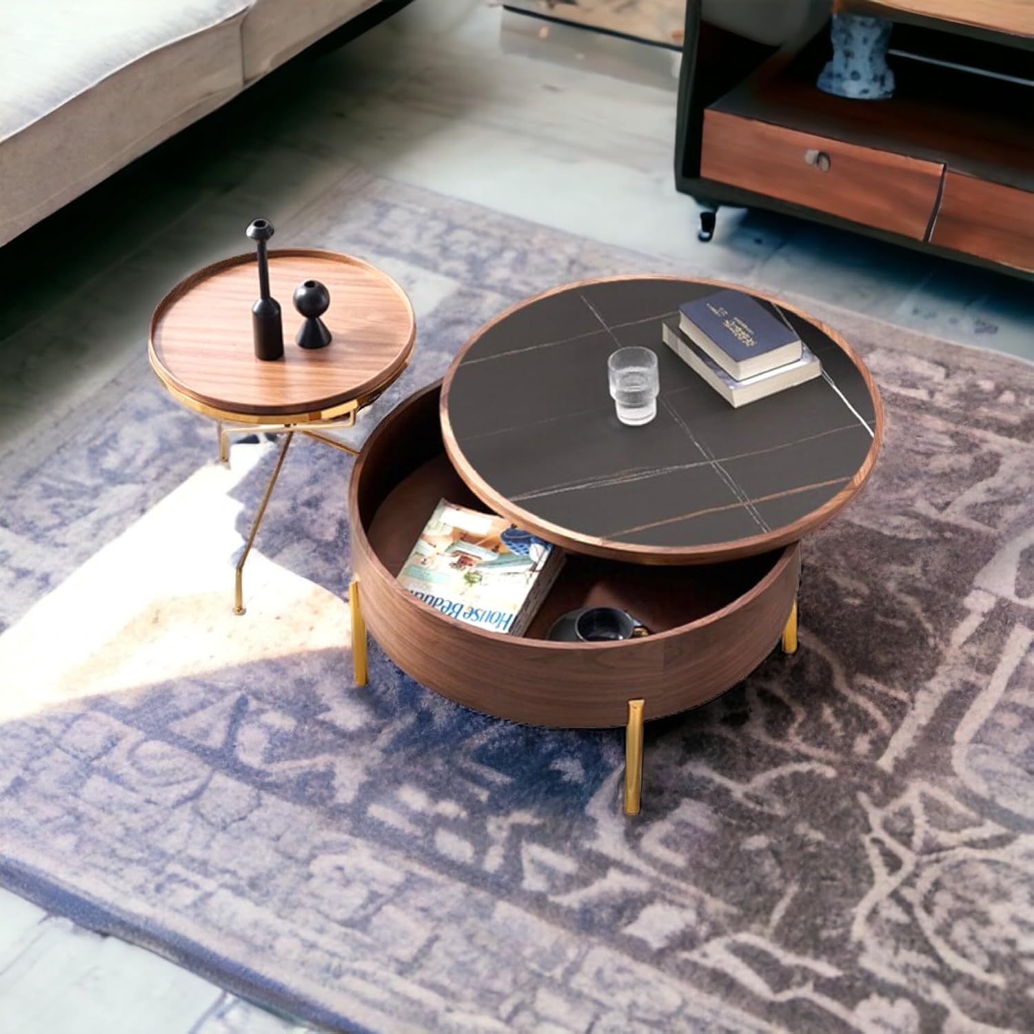 White Round Smart Coffee Table 80cm