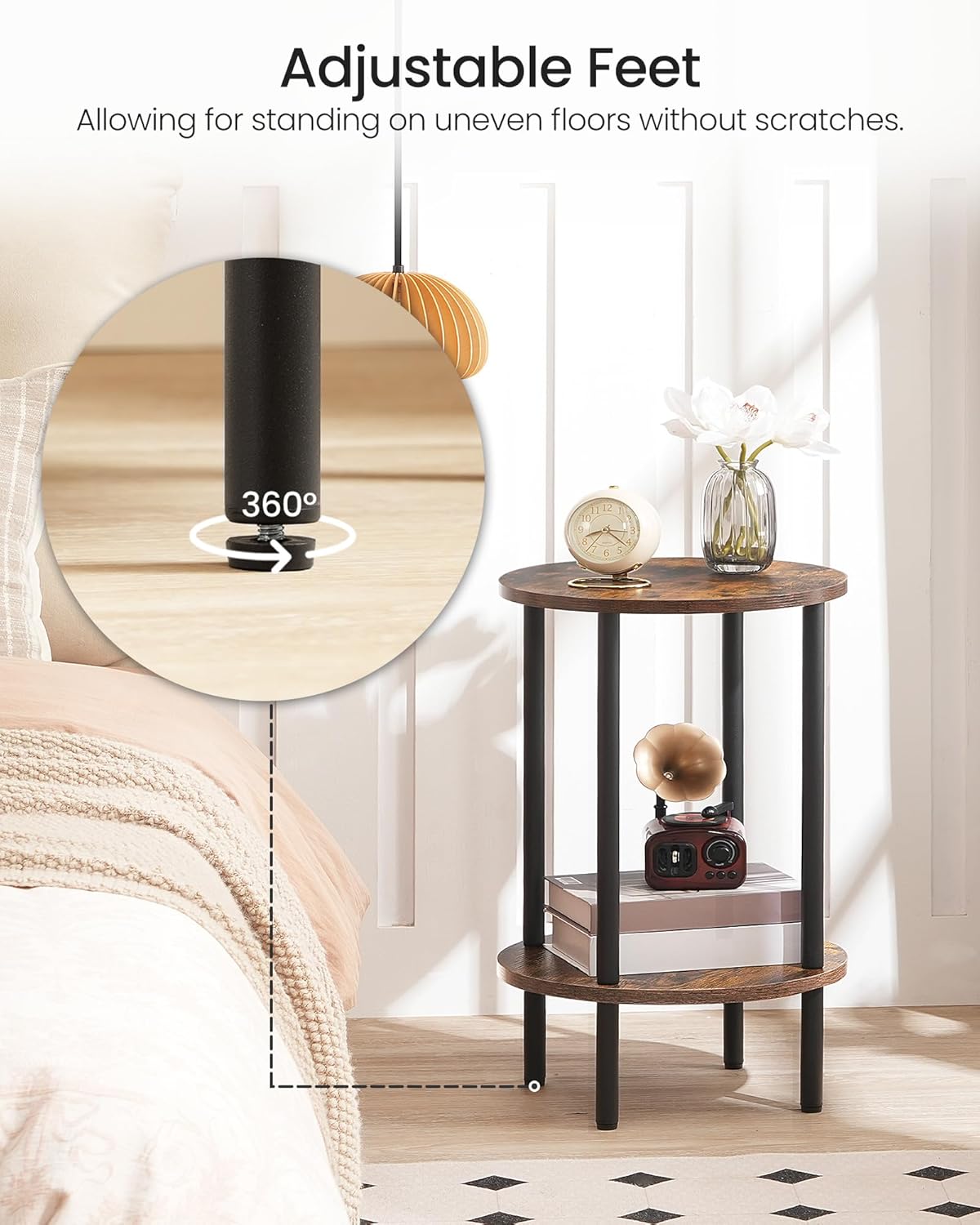 CHOEZON Round Side Table Set of 2 Brown & Black