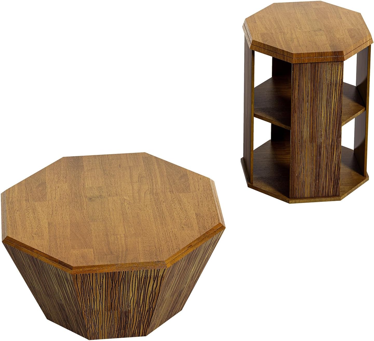 QVK Octagonal Walnut Coffee Table Set 31.5in