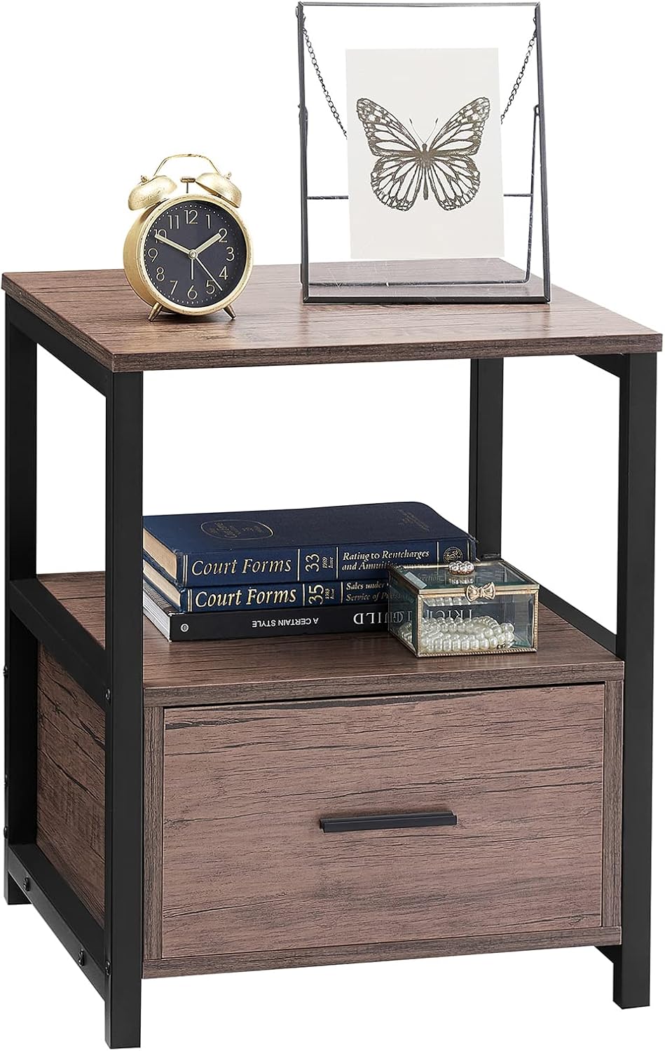 VECELO Brown Side Table 40×40×56 cm