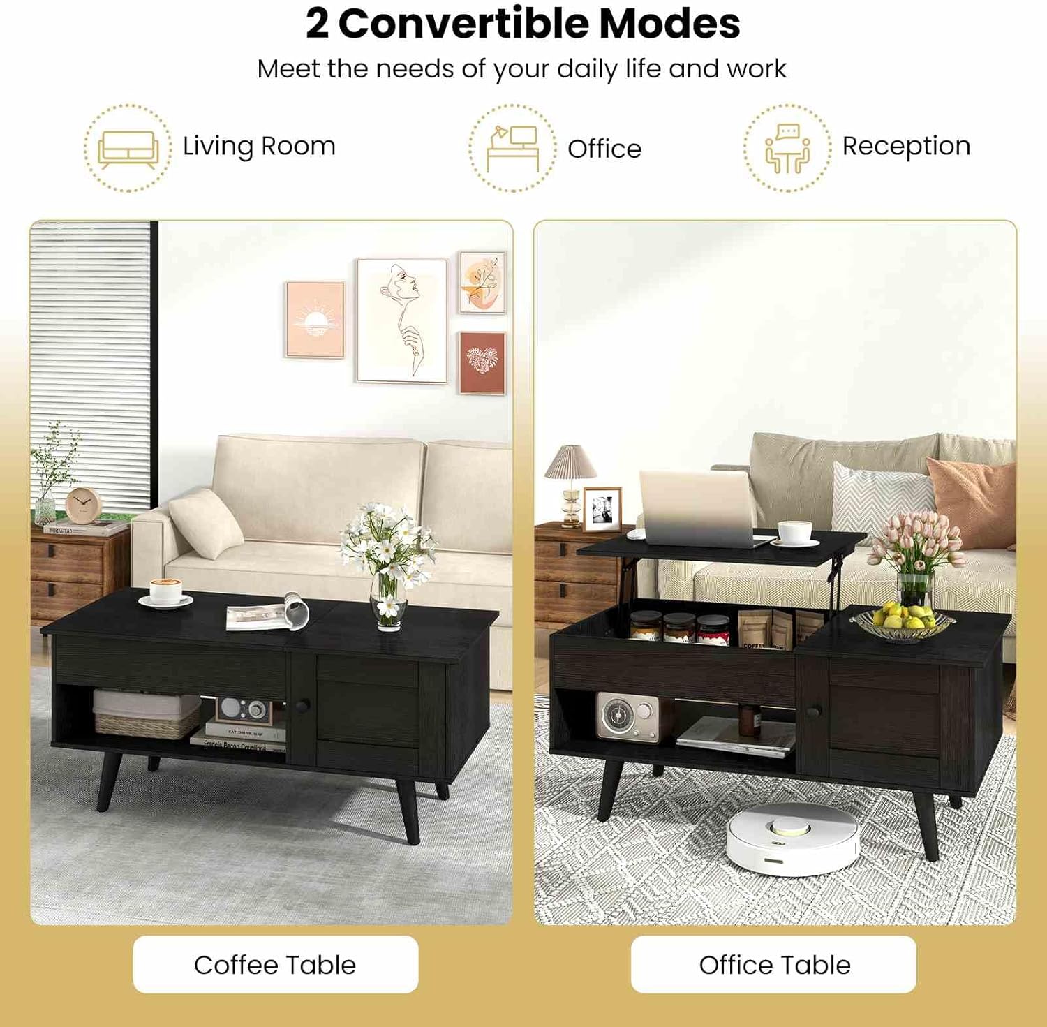 Costway Lift-Top Coffee Table Black