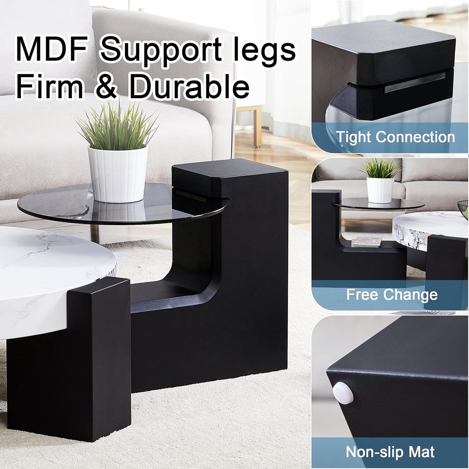 Modern Double-Layer Coffee Table – Black