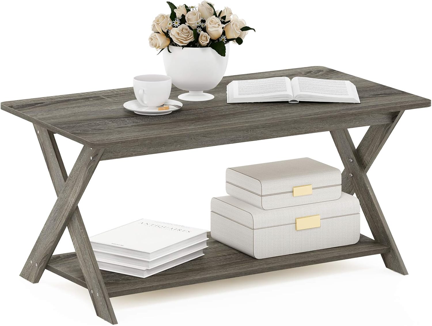 Furinno Modern Simplistic Criss-Crossed Coffee Table, White