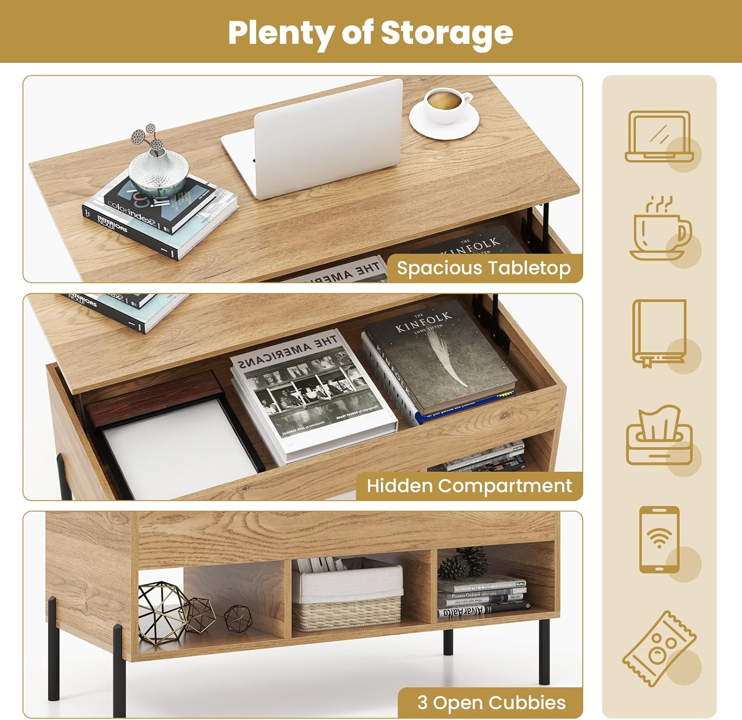 Costway Lift-Top Coffee Table Black