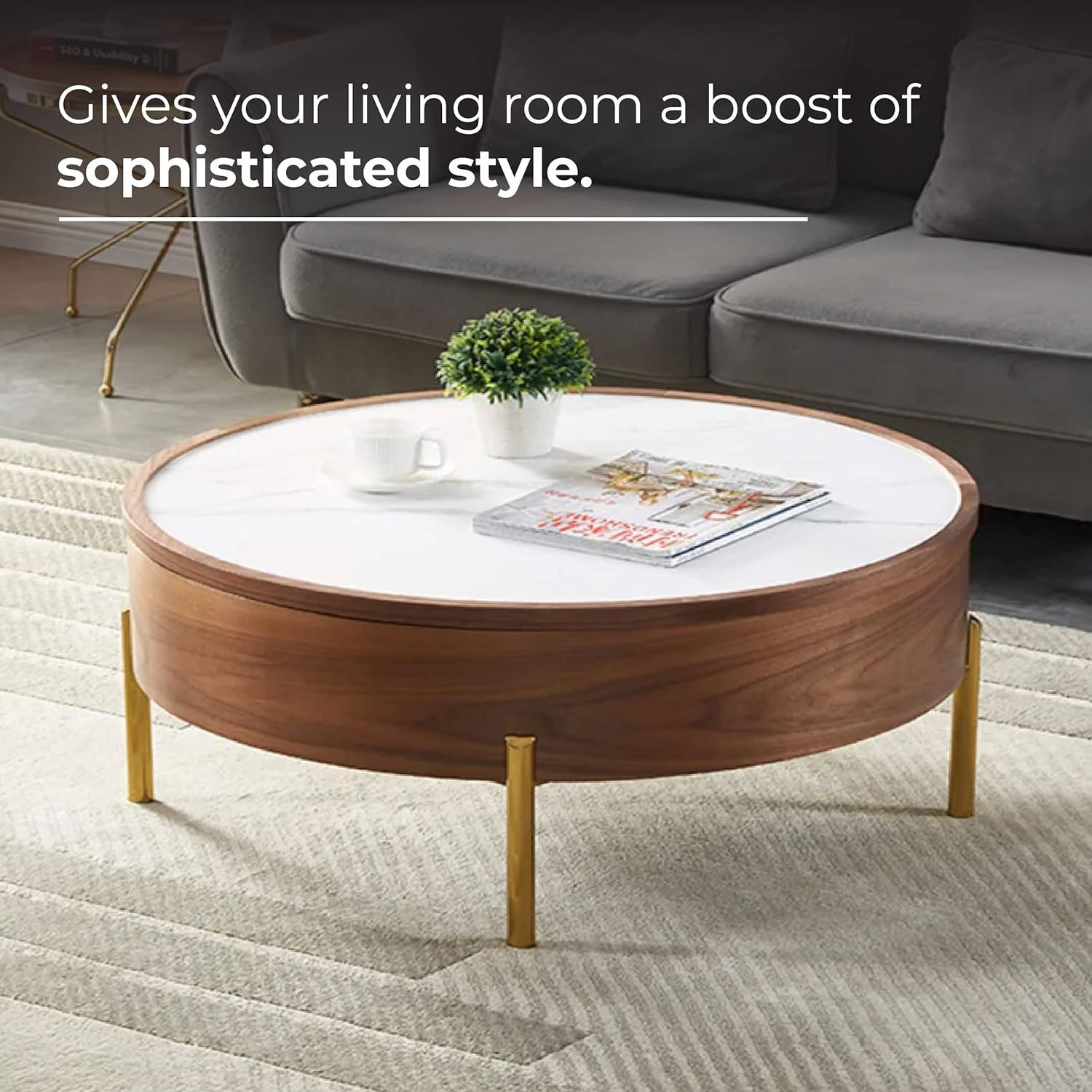 White Round Smart Coffee Table 80cm