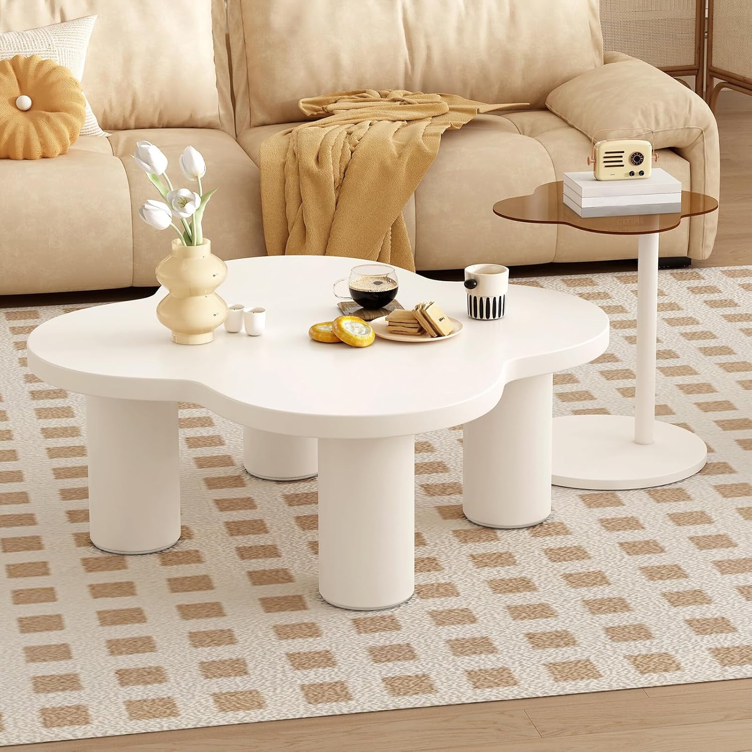 Modern Irregular Glass Coffee Table Set of 2 35.2 Inch