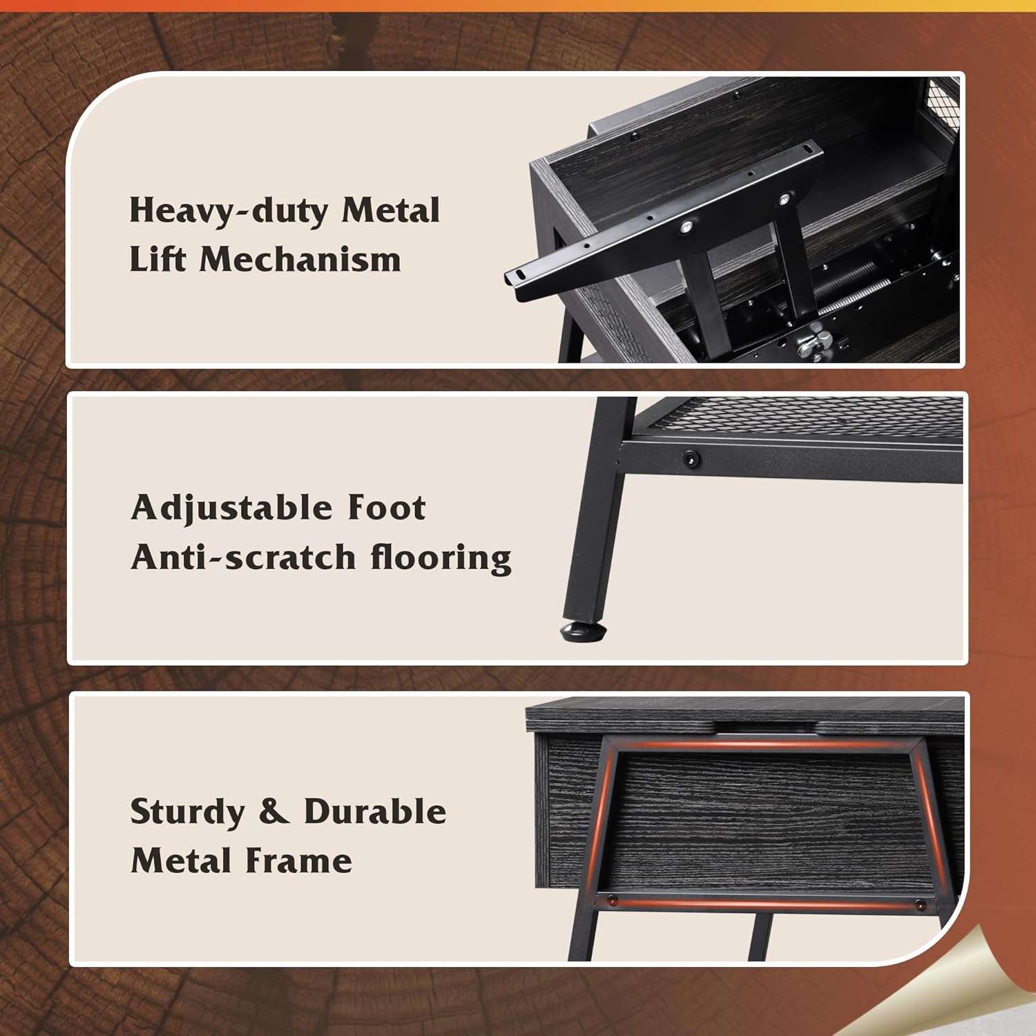 WLIVE Lift Top Multi-Function Coffee Table – Black