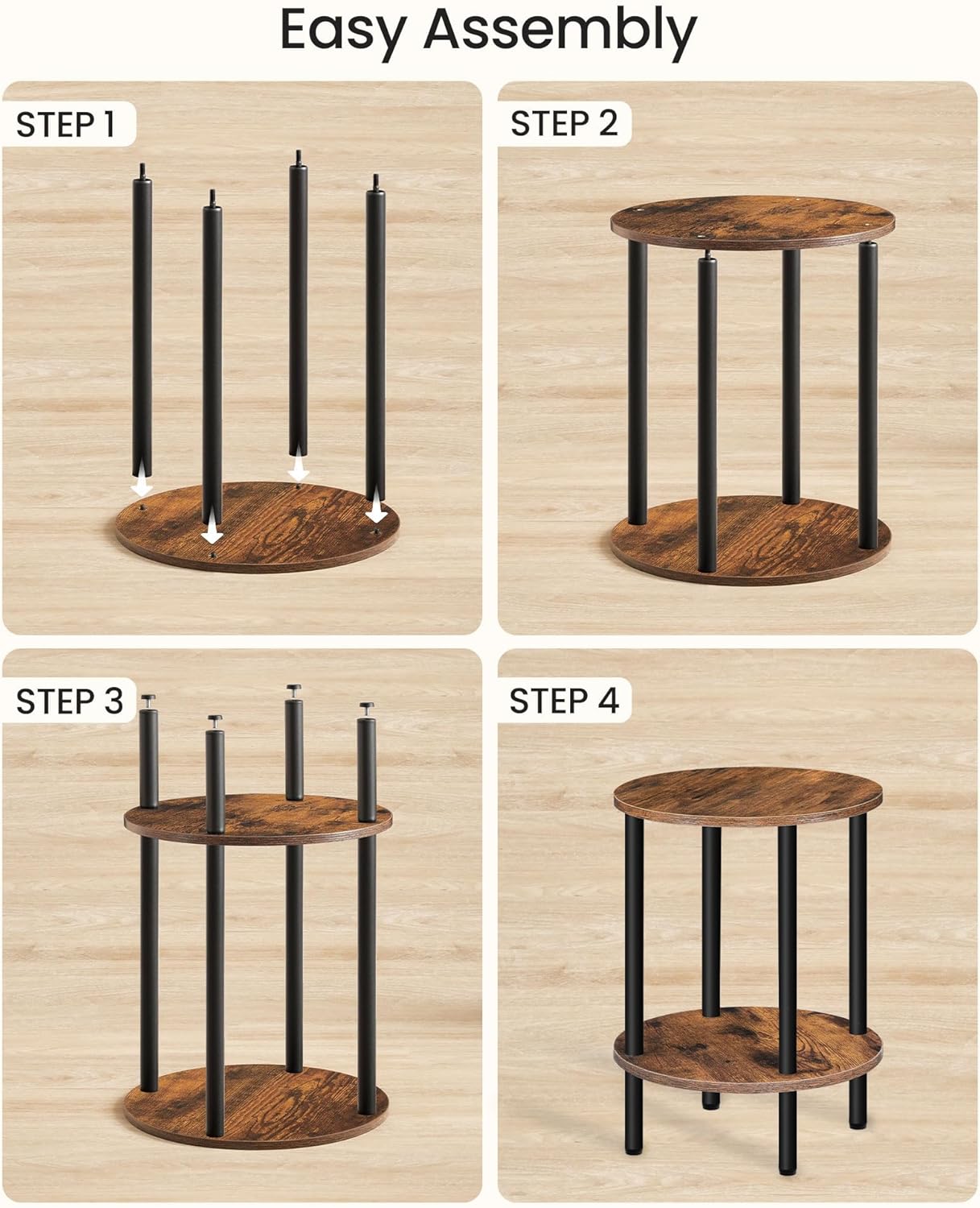 CHOEZON Round Side Table Set of 2 Brown & Black