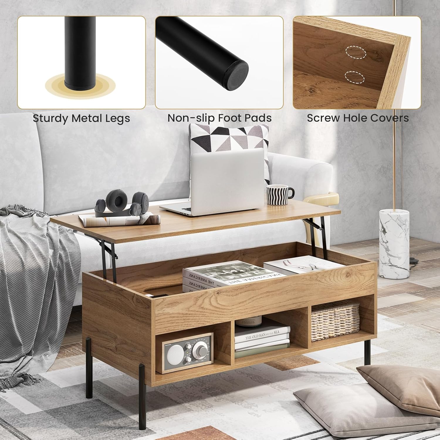 Costway Lift-Top Coffee Table Black