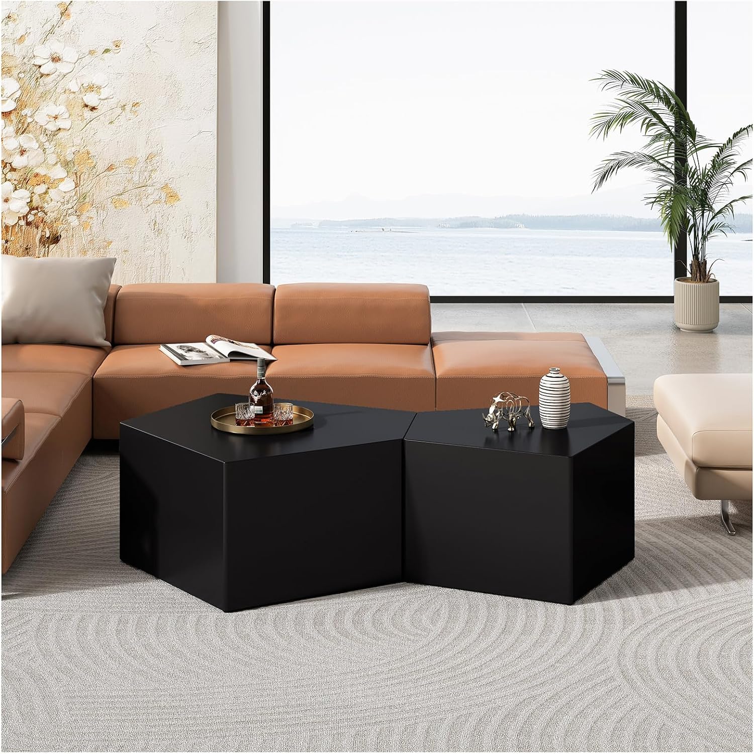 QVK Pentagonal Coffee Table Set – Black
